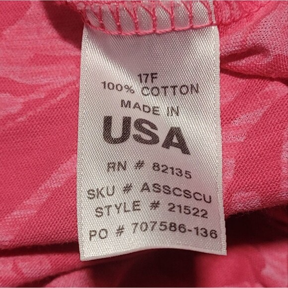 FRESH PRODUCE Top, M, Pink, Leaf print, Short sleeves, Asymmetrical Hem, Pocket - Picture 11 of 14